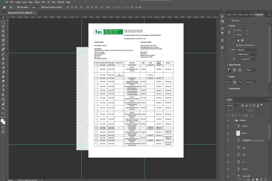 Modèle Word et PDF de relevé de compte de la Banque orientale de commerce de l'Inde template Modèle Word et PDF de relevé de compte de la Banque orientale de commerce de l'Inde template